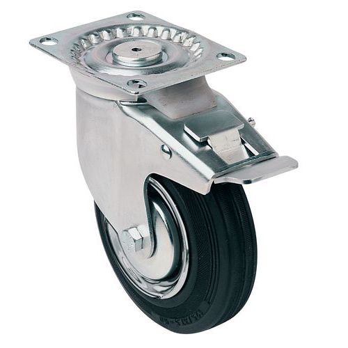 Gumové transportné kolesá s prírubou, priemer 80 - 200 mm, otočné s brzdou, valivé ložiská