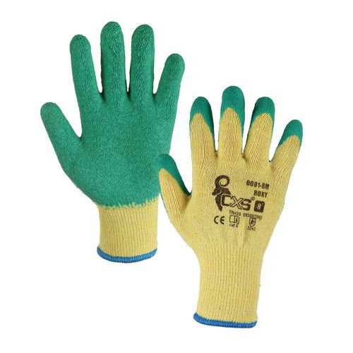 Polyesterové rukavice CXS polomáčané v latexe, zelené/žlté