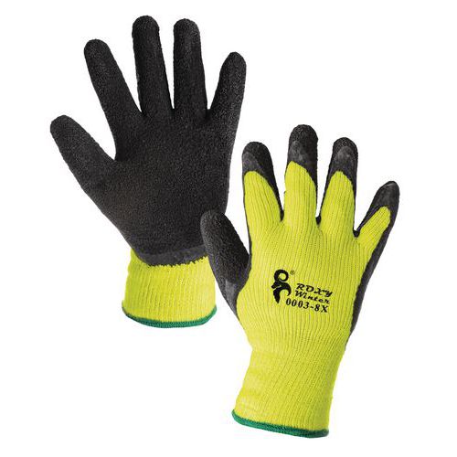 Zimné akrylové rukavice CXS polomáčané v latexe, žlté/čierne