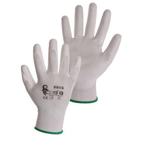 Polyesterové rukavice CXS polomáčané v polyuretáne, biele