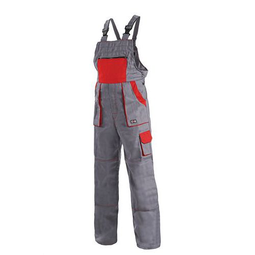 Pánske montérkové nohavice CXS s náprsenkou, sivé/červené