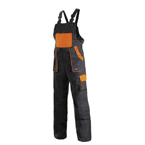 Pánske montérkové nohavice CXS s náprsenkou, čierne/oranžové