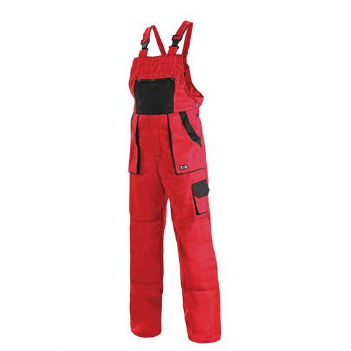Dámske montérkové nohavice CXS s náprsenkou, červené/čierne