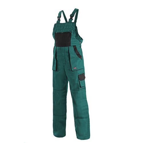 Pánske montérkové nohavice CXS s náprsenkou, zelené/čierne