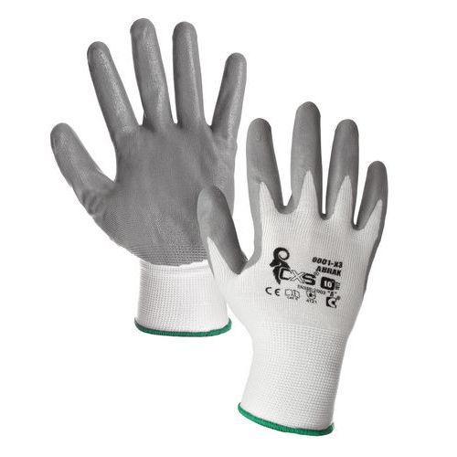 Polyesterové rukavice CXS polomáčané v nitrile, sivé/biele