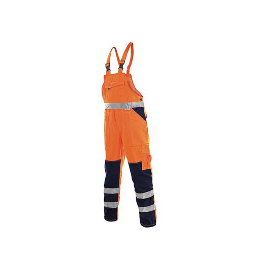 Pánske montérkové reflexné nohavice CXS s náprsenkou, oranžové/modré
