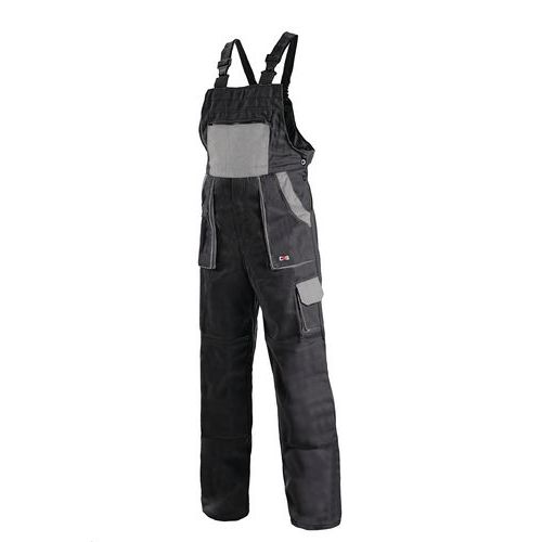 Pánske montérkové nohavice CXS s náprsenkou, čierne/sivé