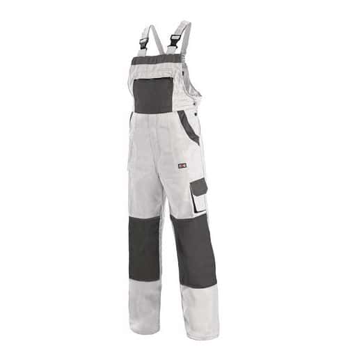 Pánske montérkové nohavice CXS s náprsenkou, biele/sivé
