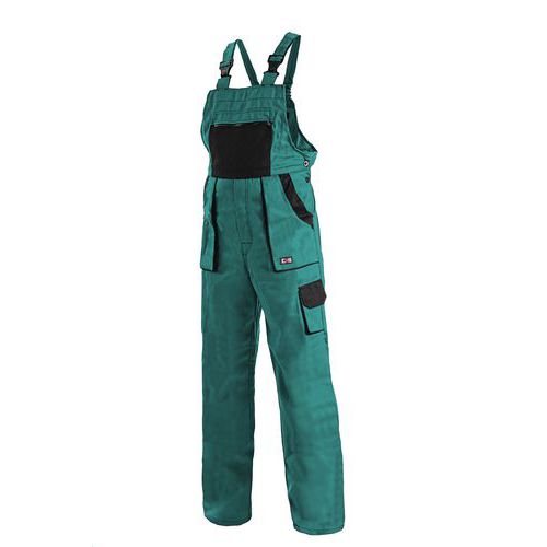 Dámske montérkové nohavice CXS s náprsenkou, zelené/čierne