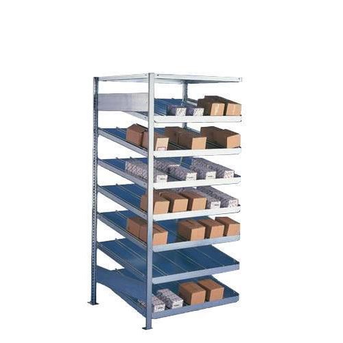 Kovové regály so šikmými policami, prístavbové, 200 x 100 x 50 – 80 cm, 1 800 kg, 8 políc, strieborné Kovové regály so šikmými policami, prístavbové, 200 x 100 x 50 – 80 cm, 1 800 kg, 8 políc, strieborné