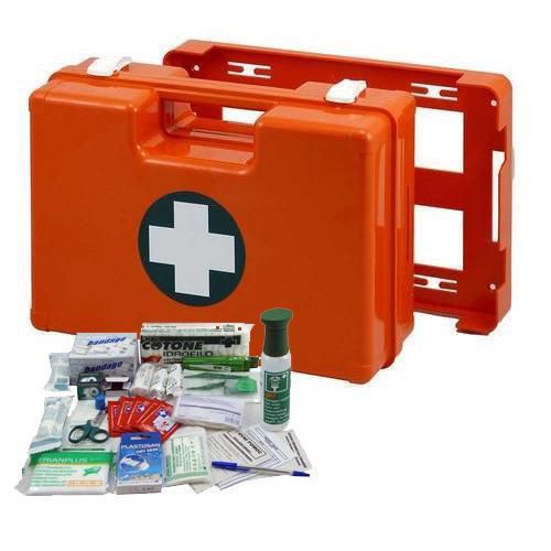 Plastový kufor prvej pomoci so stenovým držiakom, 25 x 33,5 x 12,3 cm, s náplňou SKLAD