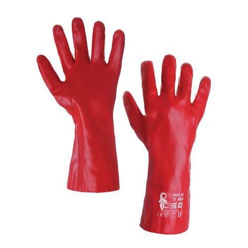 Bavlnené rukavice CXS máčané v PVC, červené