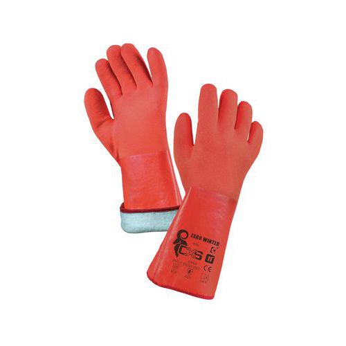 Zimné bavlnené rukavice CXS máčané v PVC, červené