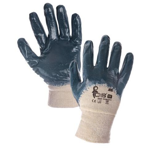 Bavlnené rukavice CXS polomáčané v nitrile, modré/biele