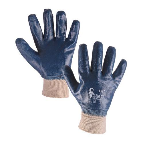 Bavlnené rukavice CXS máčané v nitrile, modré/biele