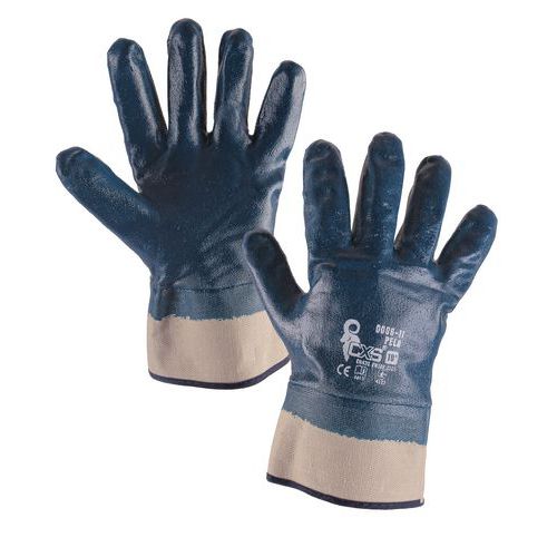 Bavlnené rukavice CXS máčané v nitrile, modré/biele