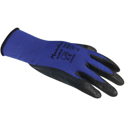 Nylonové rukavice Manutan Expert polomáčané v nitrile, modré/čierne