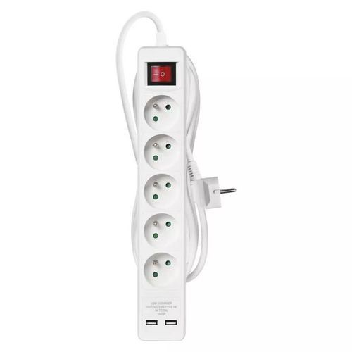 Predlžovací kábel Emos s vypínačom a USB, biely, PVC, 5 zásuviek, 3 m Predlžovací kábel Emos s vypínačom a USB, biely, PVC, 5 zásuviek, 3 m