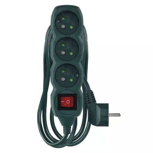 Predlžovací kábel Emos s vypínačom, zelený, PVC, 3 zásuvky, 3 m