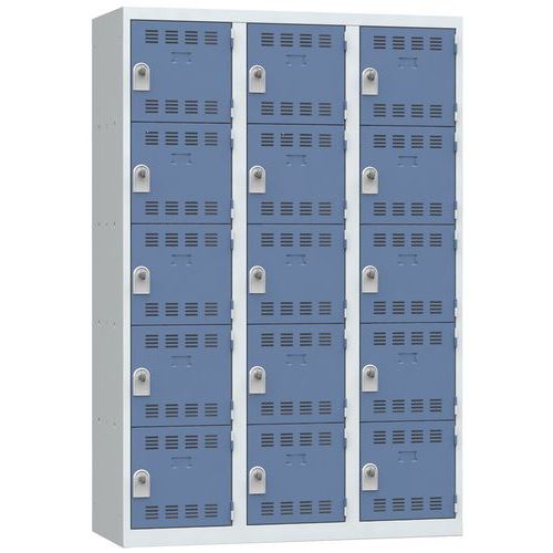 Zvárané šatníky Vinco, 3 stĺpce, 15 boxov, 400 mm, otočný uzáver Zvárané šatníky Vinco, 3 stĺpce, 15 boxov, 400 mm, otočný uzáver