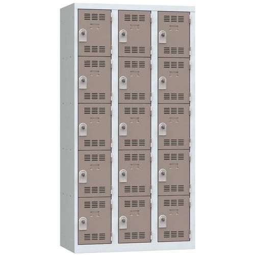 Zvárané šatníky Vinco, 3 stĺpce, 15 boxov, 300 mm, otočný uzáver