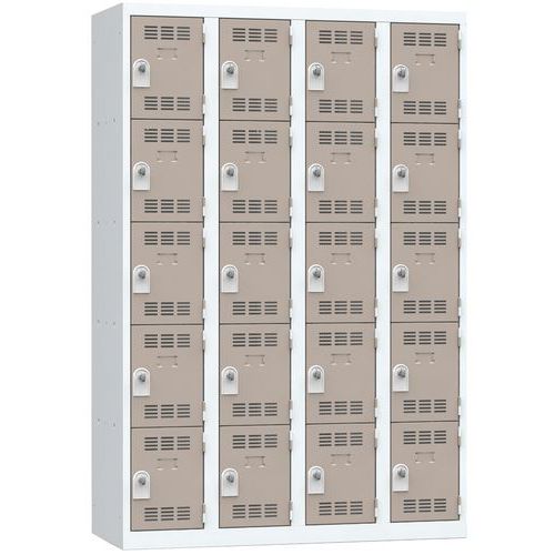 Zvárané šatníky Vinco, 4 stĺpce, 20 boxov, 300 mm, otočný uzáver