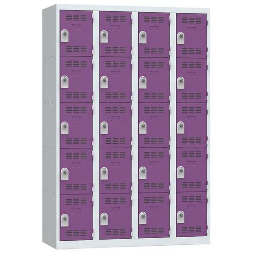 Zvárané šatníky Vinco, 4 stĺpce, 20 boxov, 300 mm, otočný uzáver