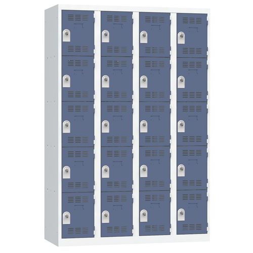 Zvárané šatníky Vinco, 4 stĺpce, 20 boxov, 300 mm, otočný uzáver