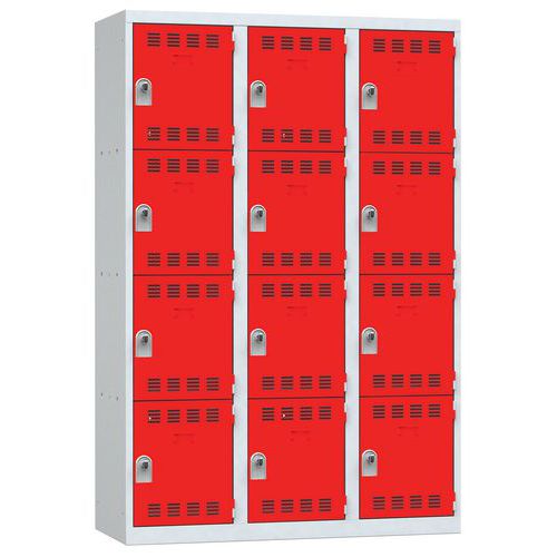Zvárané šatníky Vinco, 3 stĺpce, 12 boxov, 400 mm, otočný uzáver Zvárané šatníky Vinco, 3 stĺpce, 12 boxov, 400 mm, otočný uzáver