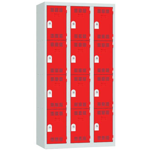Zvárané šatníky Vinco, 3 stĺpce, 12 boxov, 300 mm, otočný uzáver