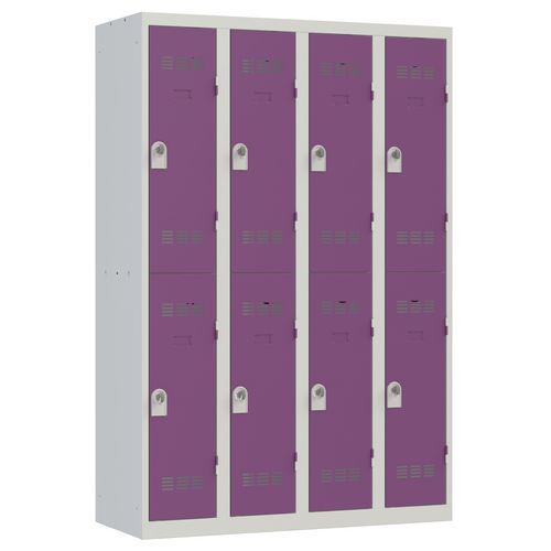 Zvárané šatníky Vinco, 4 stĺpce, 8 boxov, 300 mm, otočný uzáver