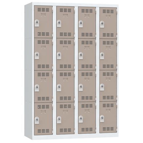Zvárané šatníky Vinco, 4 stĺpce, 16 boxov, 300 mm, otočný uzáver