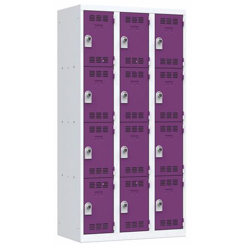 Zvárané šatníky Vinco, 3 stĺpce, 12 boxov, 300 mm, otočný uzáver