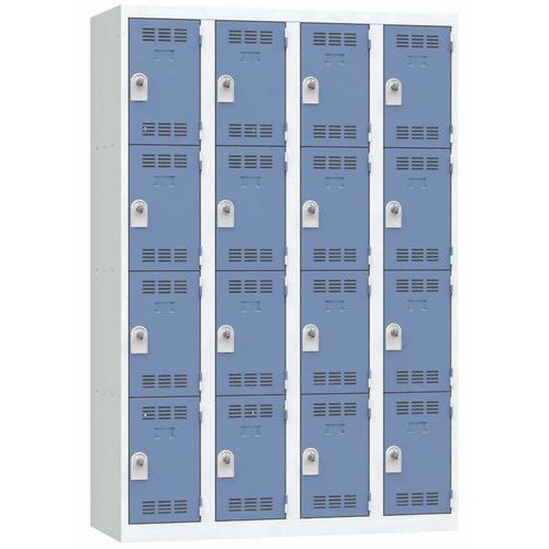 Zvárané šatníky Vinco, 4 stĺpce, 16 boxov, 300 mm, otočný uzáver
