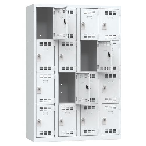 Zvárané šatníky Vinco, 4 stĺpce, 16 boxov, 300 mm, otočný uzáver