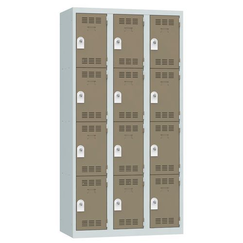 Zvárané šatníky Vinco, 3 stĺpce, 12 boxov, 300 mm, otočný uzáver