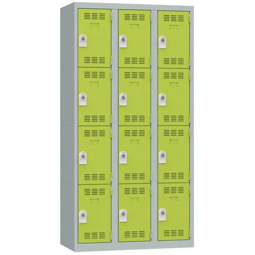 Zvárané šatníky Vinco, 3 stĺpce, 12 boxov, 300 mm, otočný uzáver