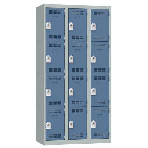 Zvárané šatníky Vinco, 3 stĺpce, 12 boxov, 300 mm, otočný uzáver