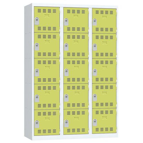 Zvárané šatníky Vinco, 3 stĺpce, 15 boxov, 400 mm, cylindrický zámok