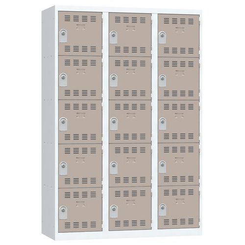 Zvárané šatníky Vinco, 3 stĺpce, 15 boxov, 400 mm, cylindrický zámok