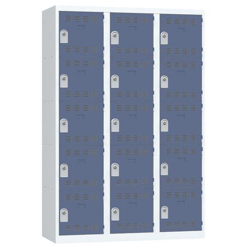 Zvárané šatníky Vinco, 3 stĺpce, 15 boxov, 400 mm, cylindrický zámok