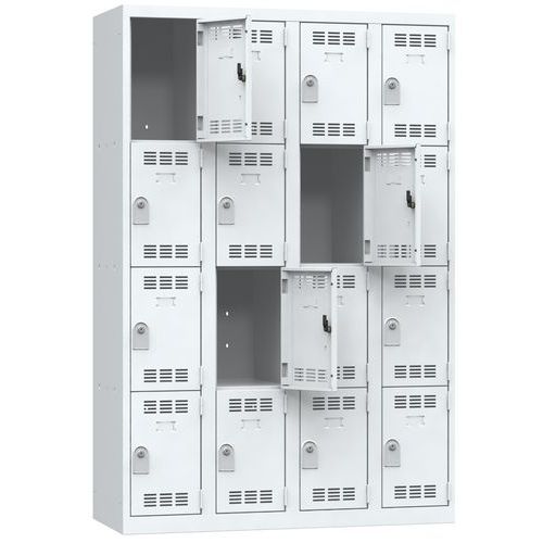 Zvárané šatníky Vinco, 4 stĺpce, 16 boxov, 300 mm, cylindrický zámok Zvárané šatníky Vinco, 4 stĺpce, 16 boxov, 300 mm, cylindrický zámok
