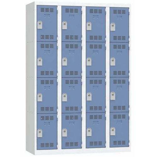 Zvárané šatníky Vinco, 4 stĺpce, 16 boxov, 300 mm, cylindrický zámok Zvárané šatníky Vinco, 4 stĺpce, 16 boxov, 300 mm, cylindrický zámok