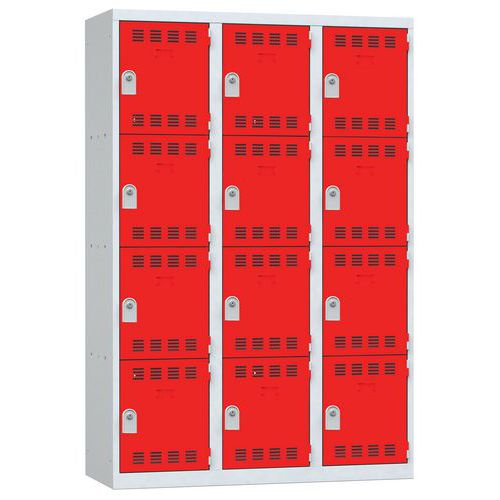 Zvárané šatníky Vinco, 3 stĺpce, 12 boxov, 400 mm, cylindrický zámok Zvárané šatníky Vinco, 3 stĺpce, 12 boxov, 400 mm, cylindrický zámok