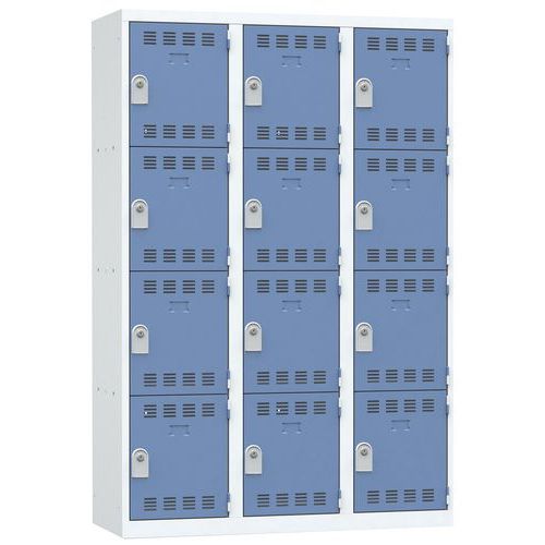 Zvárané šatníky Vinco, 3 stĺpce, 12 boxov, 400 mm, cylindrický zámok Zvárané šatníky Vinco, 3 stĺpce, 12 boxov, 400 mm, cylindrický zámok