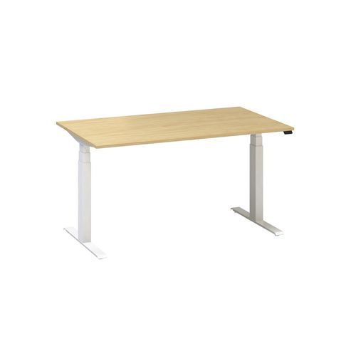 Výškovo nastaviteľné kancelárske stoly Alfa Up s bielym podnožím, 140 x 80 x 61,5-127,5 cm