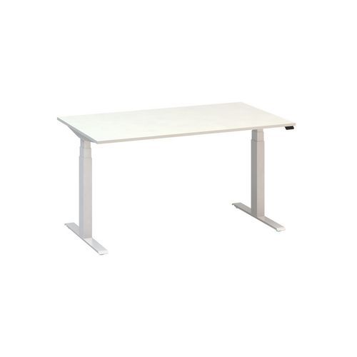 Výškovo nastaviteľné kancelárske stoly Alfa Up s bielym podnožím, 140 x 80 x 61,5-127,5 cm