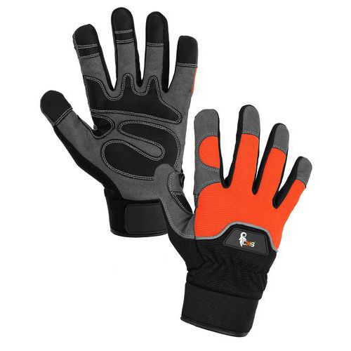 Kožené rukavice CXS Puno zo syntetickej kože, čierne/oranžové