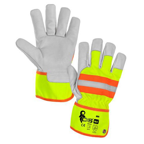 Kožené rukavice CXS Hivi s reflexnými prvkami, žlté/oranžové