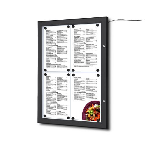 Osvetlené magnetické vitríny Menu Black, jednokrídlové